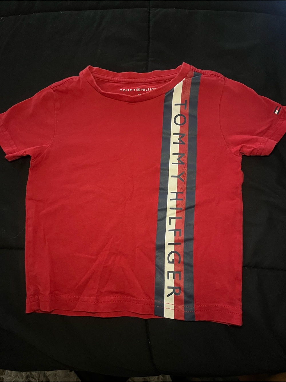 kids Tommy Hilfiger Red Short-Sleeve Tee with Vertical Logo Stripe
